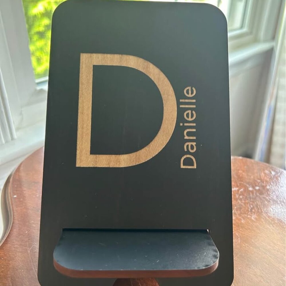 Personalized "Danielle" Wooden Phone Stand- Black Poplar